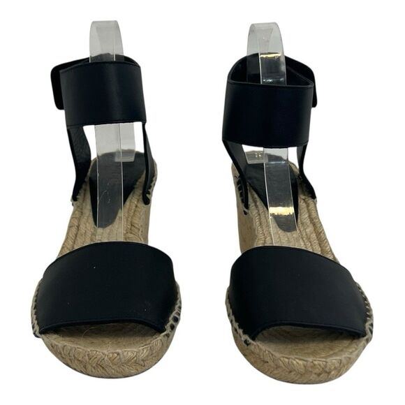 Vince Womens Size 7 Sophie Black Leather Wedge Espadrilles Simona Sandal - Picture 2 of 9